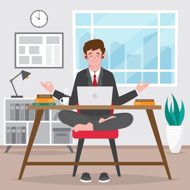 Vector gratuito hombre de negocios plano orgánico meditando