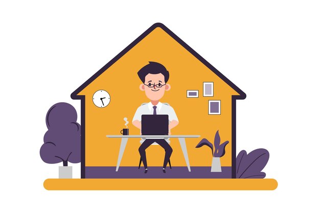 Hombre de negocios que trabaja desde el concepto de hogar quedarse en casa mantenerse seguro