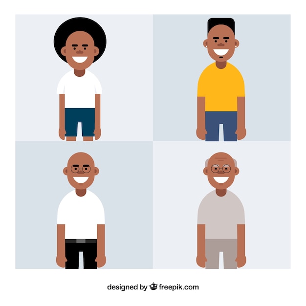 Vector gratuito hombre negro en diferentes edades en estilo flat