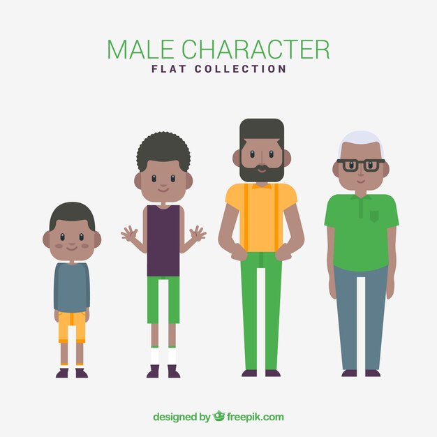 Hombre negro en diferentes edades en estilo flat