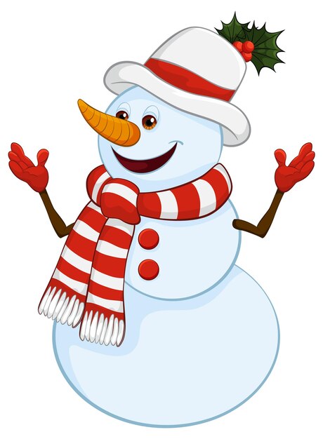 El hombre de nieve alegre da la bienvenida a la alegría del invierno