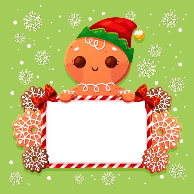 Hombre de pan de jengibre de Navidad con banner en blanco