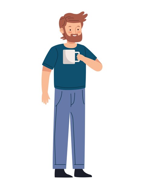 Hombre personaje bebiendo café taza reutilizable ilustración