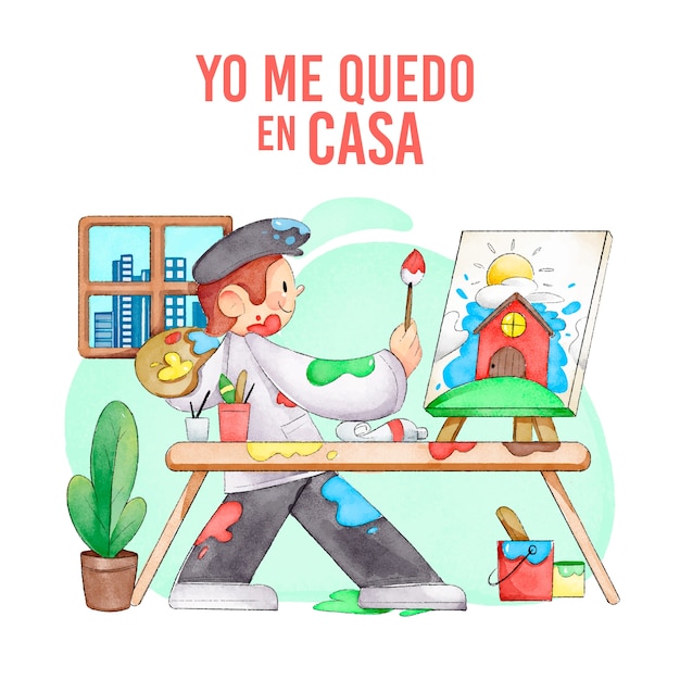 Vector gratuito hombre pintando en casa ilustración