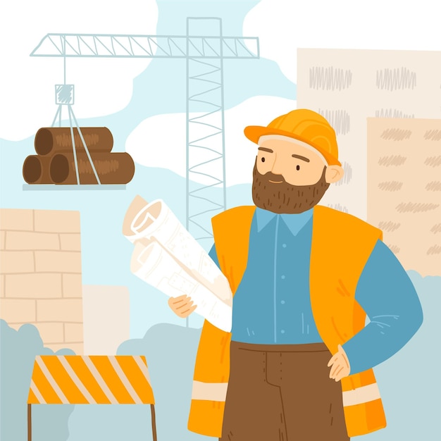 Vector gratuito hombre plano orgánico trabajando en construcción