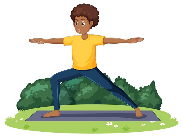 Hombre practicando yoga en el jardín.
