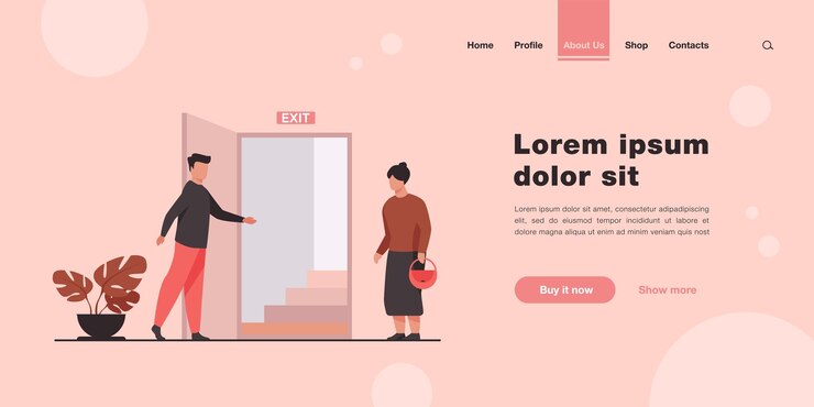 Vector gratuito hombre que muestra la escalera a la página de inicio de la mujer mayor en estilo plano