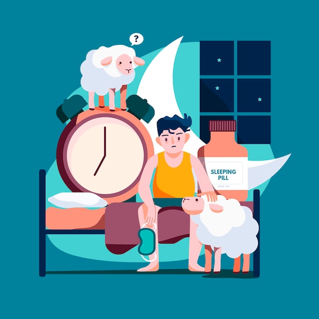 Hombre que sufre de insomnio ilustrado
