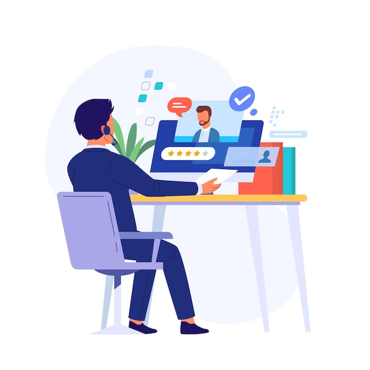 Vector gratuito hombre que tiene una entrevista de trabajo en línea