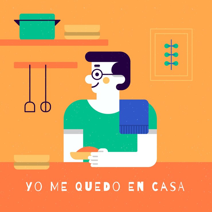 Vector gratuito hombre quedarse en casa con letras