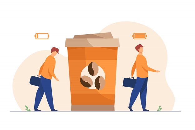 Hombre recibiendo energía de la taza de café