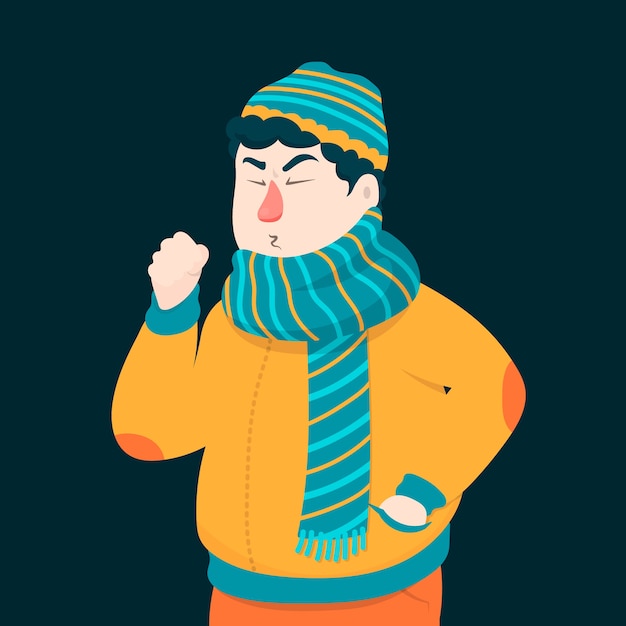 Hombre con un resfriado ilustrado
