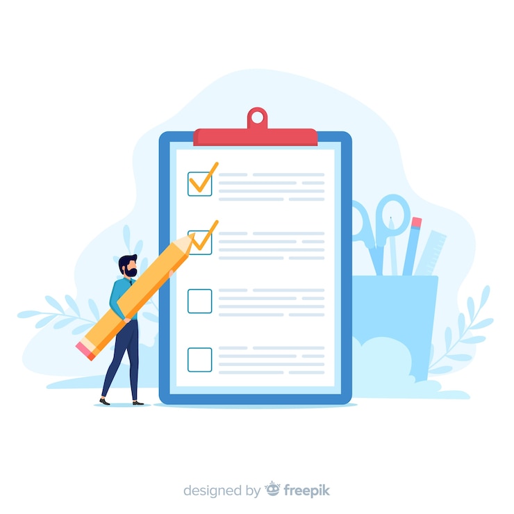 Vector gratuito hombre revisando una lista de tareas gigante