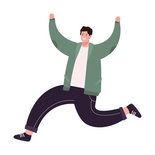 Un hombre saltando y alegre icono aislado