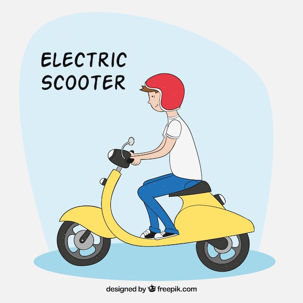 Vector gratuito hombre sonriente con scooter eléctrico