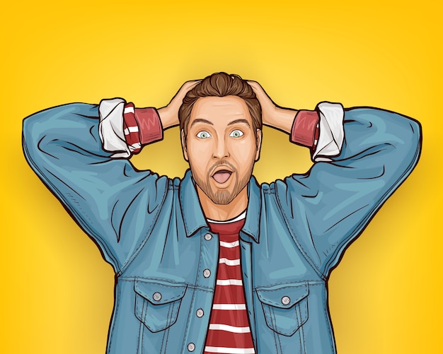 Hombre sorprendido hipster en estilo pop art