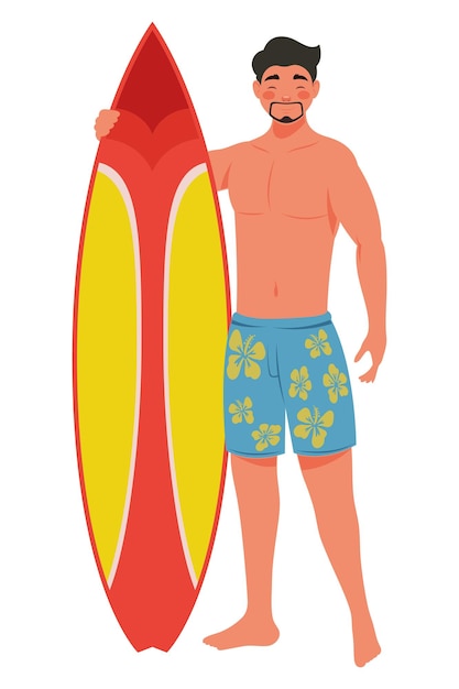 Vector gratuito hombre con tabla de surf