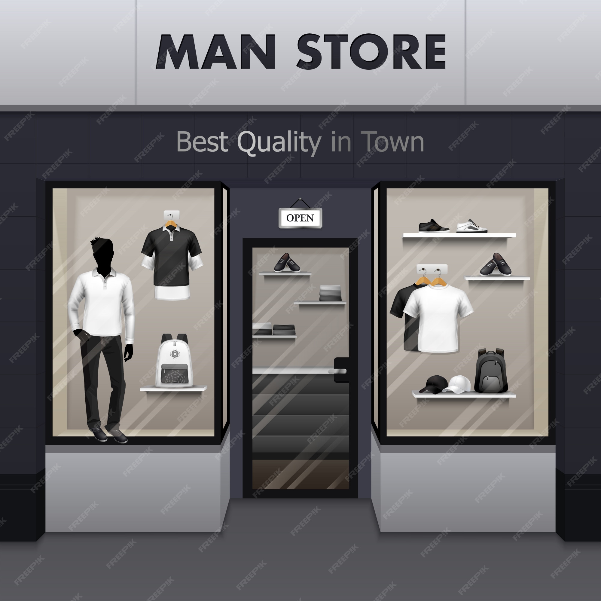 Hombre tienda de ropa deportiva realista street view | Vector Gratis