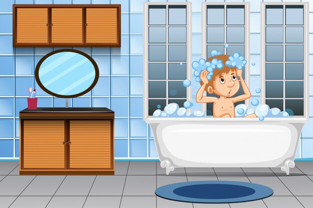 Un hombre tomando un baño