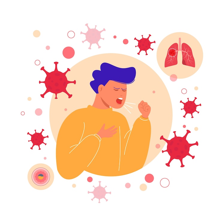 Vector gratuito hombre tosiendo el concepto de neumonía por coronavirus