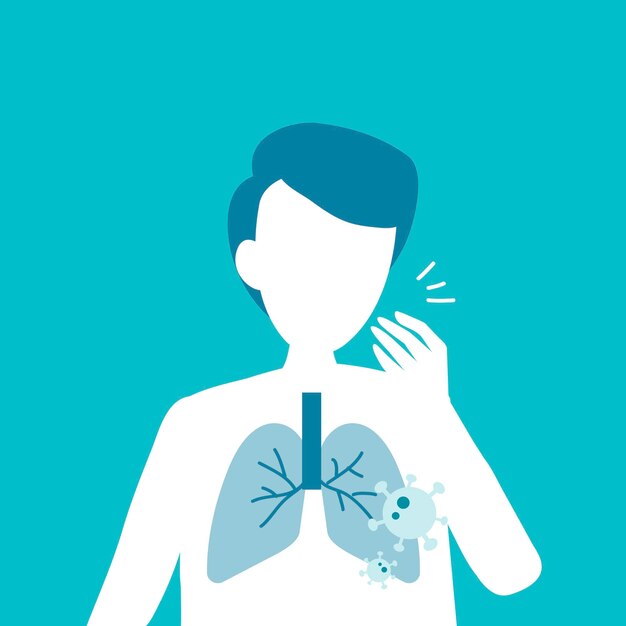 Hombre tosiendo con daño pulmonar conciencia del covid-19