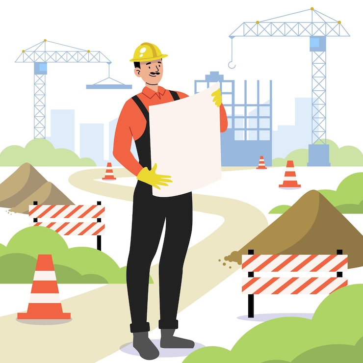 Vector gratuito hombre trabajando en diseño plano de construcción
