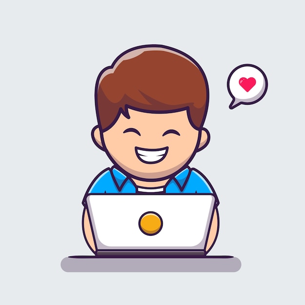 Hombre trabajando en la ilustración de icono de dibujos animados portátil