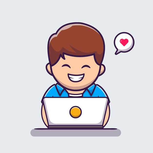 Hombre trabajando en la ilustración de icono de dibujos animados portátil