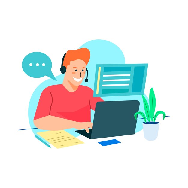 Hombre trabajando con su equipo en línea