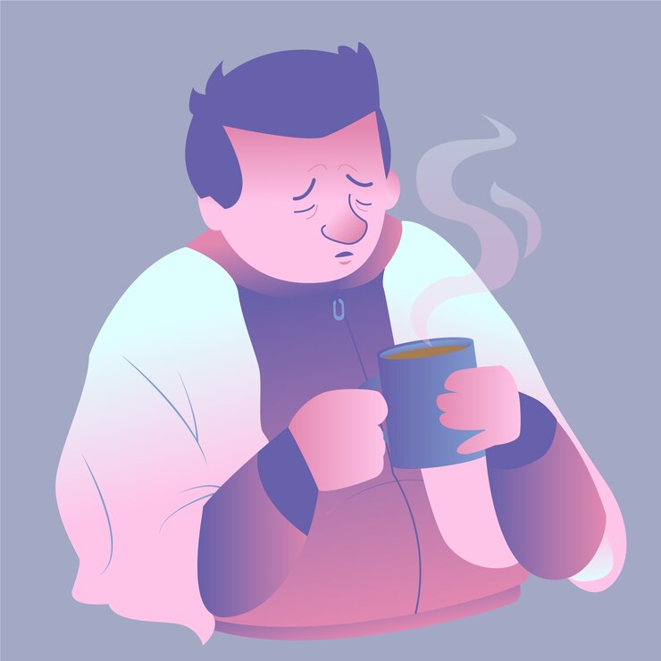 Vector gratuito un hombre triste con una bebida fría y caliente.