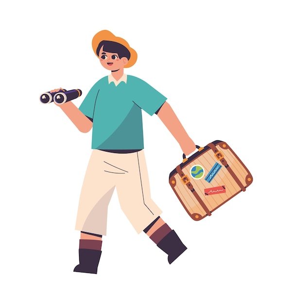 Hombre turista con binoculares y maleta