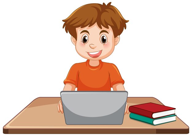 un, hombre, utilizar, computador portatil, caricatura