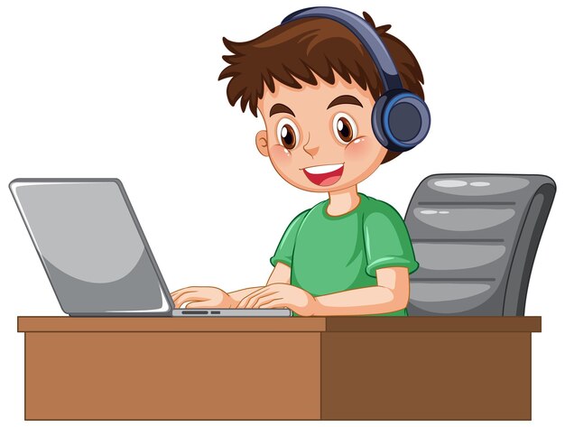 un, hombre, utilizar, computador portatil, caricatura
