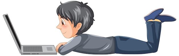 un, hombre, utilizar, computador portatil, caricatura