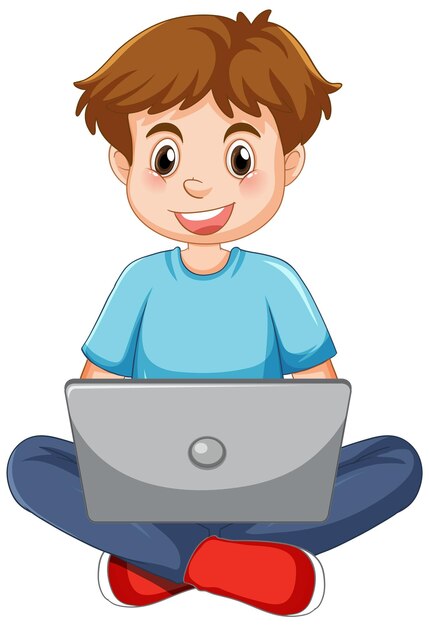 un, hombre, utilizar, computador portatil, caricatura
