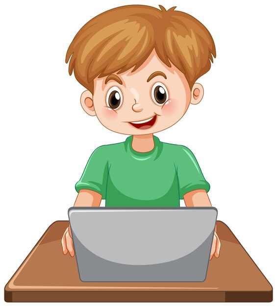 un, hombre, utilizar, computador portatil, caricatura