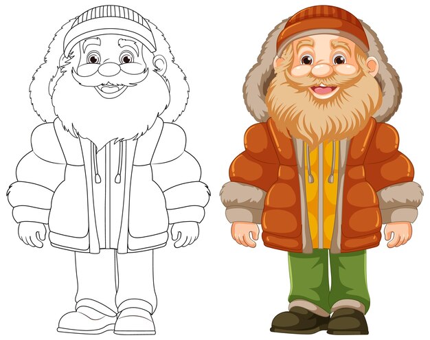 Hombre viejo personaje de dibujos animados en traje de invierno