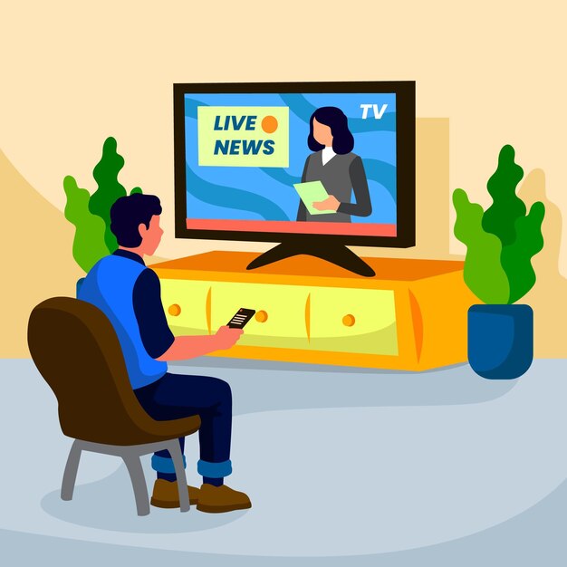 Hombre viendo las noticias en casa