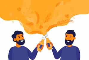 Vector gratuito hombres barbudos bebiendo cerveza en botella ilustración plana