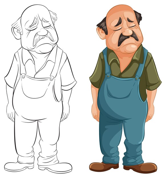 Hombres de dibujos animados desalentados en mono