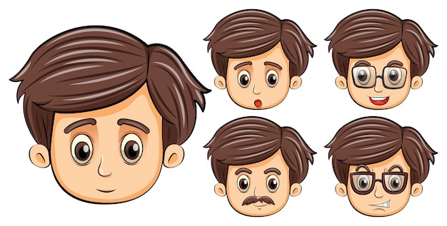 Vector gratuito hombres con diferentes expresiones faciales