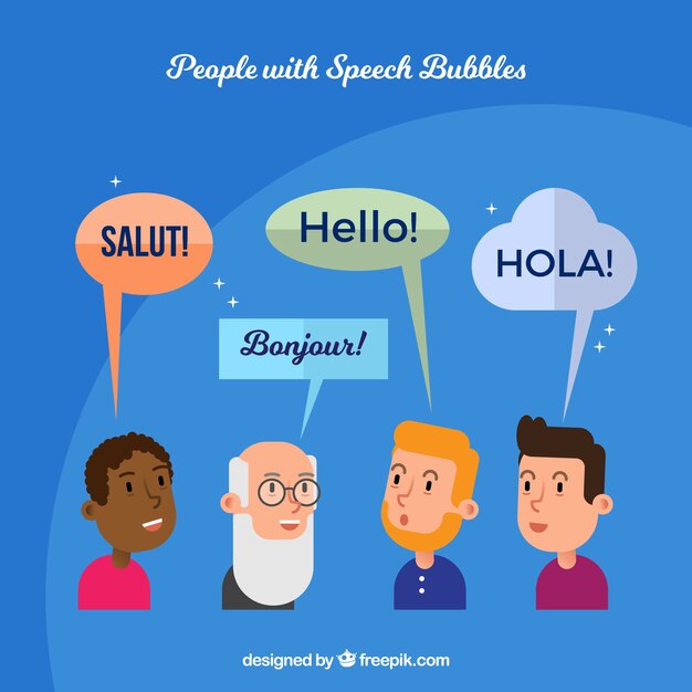 Hombres hablando distintos idiomas con diseño plano
