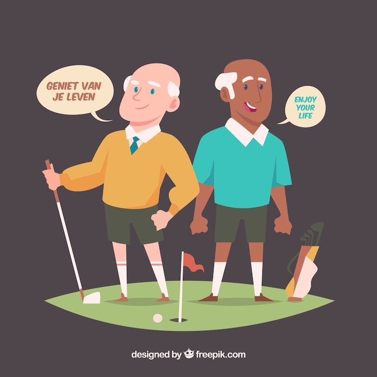 Vector gratuito hombres mayores hablando distintos idiomas con diseño plano
