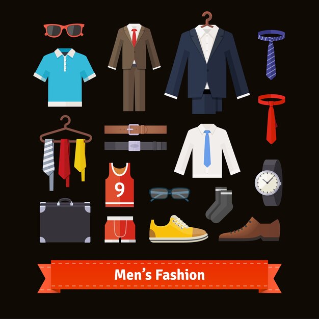 Los hombres de moda conjunto de iconos de colores plana
