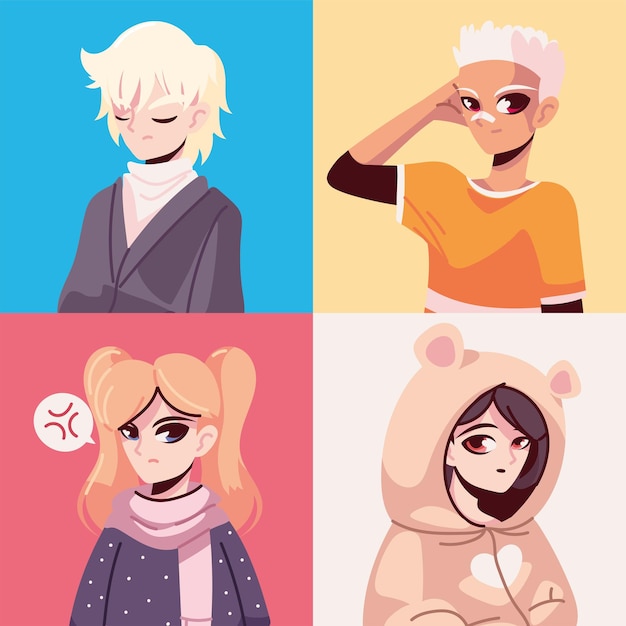 Vector gratuito hombres y mujeres anime