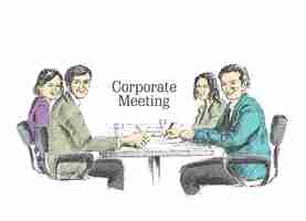 Vector gratuito hombres de negocios haciendo reuniones corporativas, planificación de debates y trabajo en equipo diseño de carteles