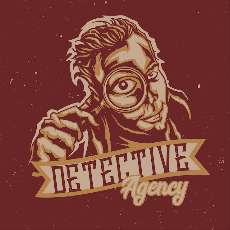 Vector gratuito hombres sosteniendo lupa, ilustración de la agencia de detectives con letras