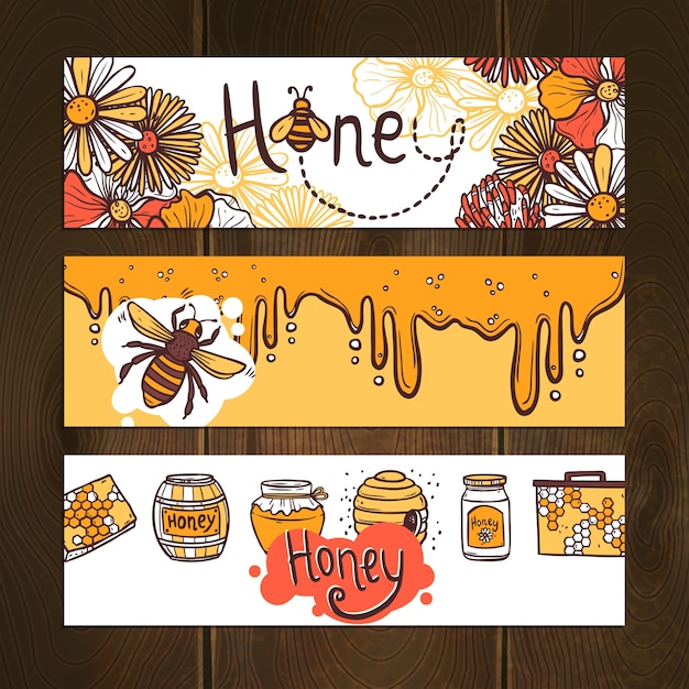 Vector gratuito honey banner set