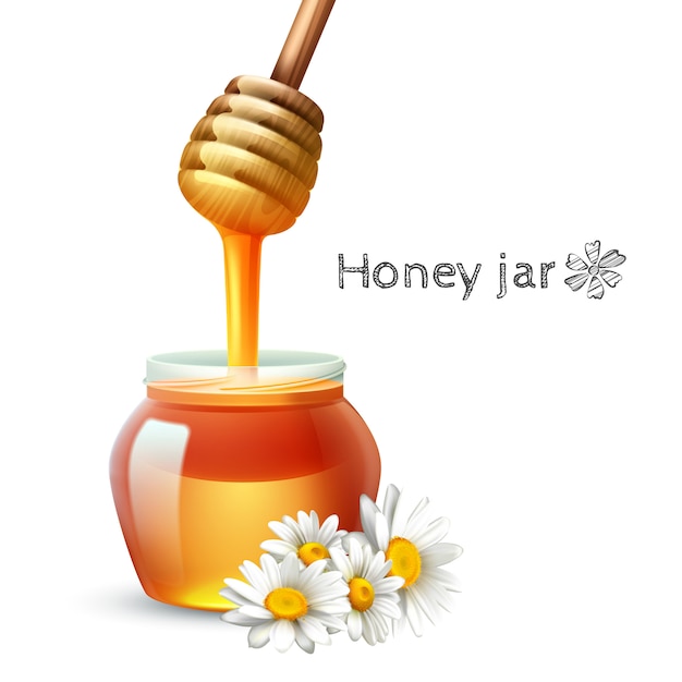 Honey stick daisy flower y jar set realista