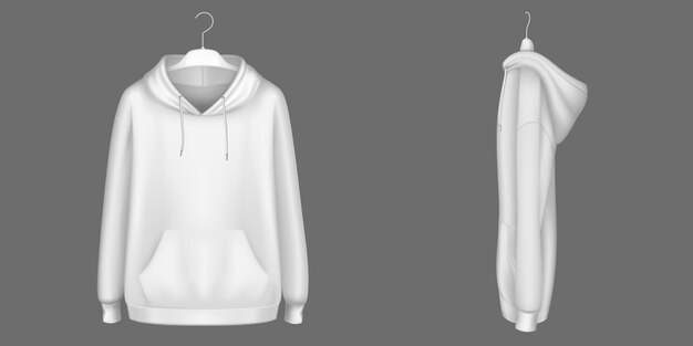 Hoody, sudadera blanca en la percha simulada en la parte delantera